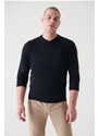 Avva Men's Black V Neck Wool Blended Regular Fit Knitwear Sweater
