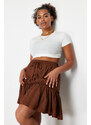 Trendyol Curve Brown Frilly Mini Knitted Skirt