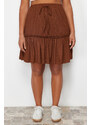 Trendyol Curve Brown Frilly Mini Knitted Skirt