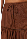 Trendyol Curve Brown Frilly Mini Knitted Skirt