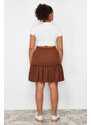 Trendyol Curve Brown Frilly Mini Knitted Skirt