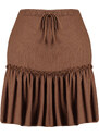 Trendyol Curve Brown Frilly Mini Knitted Skirt