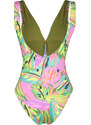 Trendyol Tropical Patterned Deep V Neck Knotted High Leg Regular Swimsuit