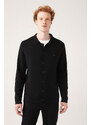 Avva Men's Black Polo Collar Buttoned 100% Cotton Regular Fit Knitwear Cardigan