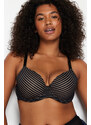 Trendyol Curve Black Striped Underwear Set