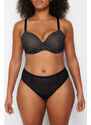 Trendyol Curve Black Striped Underwear Set