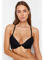 Trendyol Black Polyamide Lace, Halter Back and Front Closure Detail Covered Knitted Bra