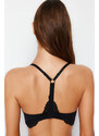 Trendyol Black Polyamide Lace, Halter Back and Front Closure Detail Covered Knitted Bra