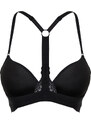 Trendyol Black Polyamide Lace, Halter Back and Front Closure Detail Covered Knitted Bra