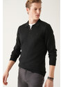 Avva Men's Black Polo Neck Wool Blended Standard Fit Normal Cut Knitwear Sweater