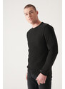 Avva Men's Black Crew Neck Cotton Front Textured Regular Fit Knitwear Sweater