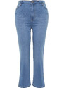 Trendyol Curve Light Blue Slit Detail Straight Fit Denim Jeans