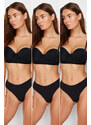 Trendyol Premium Black 3-Pack Waist Adhesive Detail Non-Trace Laser Cut Thong Knitted Briefs