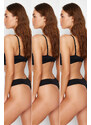 Trendyol Premium Black 3-Pack Waist Adhesive Detail Non-Trace Laser Cut Thong Knitted Briefs