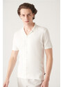 Avva Men's White Cuban Collar Buttoned Regular Fit Knitwear T-shirt