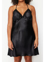 Trendyol Curve Black Back Detailed Strap Woven Nightgown