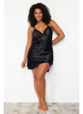 Trendyol Curve Black Back Detailed Strap Woven Nightgown