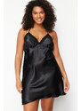 Trendyol Curve Black Back Detailed Strap Woven Nightgown