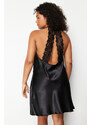 Trendyol Curve Black Back Detailed Strap Woven Nightgown