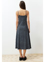 Trendyol Anthracite 100% Cotton Antique/Pale Effect Cotton Strap Knitted Midi Dress