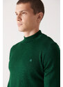 Avva Men's Green Half Turtleneck Wool Blended Regular Fit Knitwear Sweater