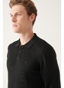 Avva Men's Black Polo Neck Wool Blended Standard Fit Normal Cut Knitwear Sweater