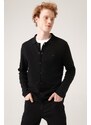 Avva Men's Black Polo Collar Buttoned 100% Cotton Regular Fit Knitwear Cardigan