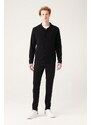 Avva Men's Black Polo Collar Buttoned 100% Cotton Regular Fit Knitwear Cardigan