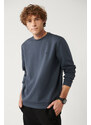 Avva Men's Anthracite Sweatshirt Crew Neck Flexible Soft Texture Interlock Fabric Regular Fit