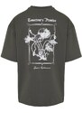 Trendyol Anthracite Oversize Fluffy Floral Printed 100% Cotton T-Shirt