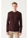 Avva Men's Burgundy Crew Neck Front Textured Regular Fit Knitwear Sweater