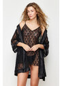 Trendyol Black Lace Floral Knitted Nightshirt