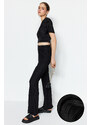 Trendyol černé plisované rozevláté / španělské pletené kalhoty s vysokými nohavicemi