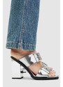 Kožené pantofle AllSaints Camille dámské, stříbrná barva, na podpatku, Camille