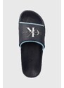 Pantofle Calvin Klein Jeans SLIDE MONOGRAM TPU pánské, tmavomodrá barva, YM0YM00361