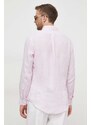 Lněná košile Polo Ralph Lauren růžová barva, regular, s límečkem button-down