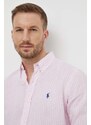 Lněná košile Polo Ralph Lauren růžová barva, regular, s límečkem button-down