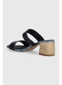 Kožené pantofle Tommy Hilfiger BLOCK MID HEEL SHIRTING SANDAL dámské, tmavomodrá barva, na podpatku, FW0FW07742