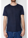Trendyol Navy Blue Regular/Normal Fit Pocket Linen Look Short Sleeve T-Shirt