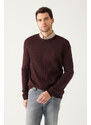 Avva Men's Burgundy Crew Neck Front Textured Regular Fit Knitwear Sweater