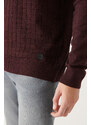 Avva Men's Burgundy Crew Neck Front Textured Regular Fit Knitwear Sweater