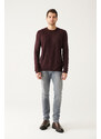 Avva Men's Burgundy Crew Neck Front Textured Regular Fit Knitwear Sweater