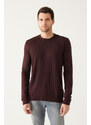 Avva Men's Burgundy Crew Neck Front Textured Regular Fit Knitwear Sweater