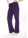 Şans Women's Plus Size Purple Side Pockets Belted Lycra Classic Trousers