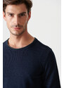 Avva Men's Navy Blue Crew Neck Straight Sweater