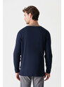 Avva Men's Navy Blue Crew Neck Straight Sweater