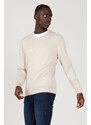 ALTINYILDIZ CLASSICS Men's Beige Melange Standard Fit Regular Fit V Neck Knitwear Sweater