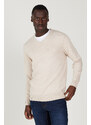 ALTINYILDIZ CLASSICS Men's Beige Melange Standard Fit Regular Fit V Neck Knitwear Sweater