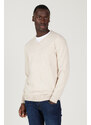 ALTINYILDIZ CLASSICS Men's Beige Melange Standard Fit Regular Fit V Neck Knitwear Sweater