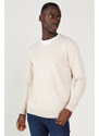 ALTINYILDIZ CLASSICS Men's Beige Melange Standard Fit Regular Fit V Neck Knitwear Sweater